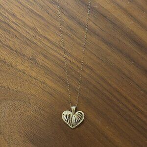 14K Gold Filigree Heart Pendant Necklace 16"